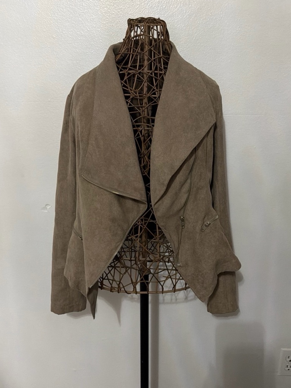 Source Unknown Taupe Suede Draped Asymmetrical Jacket